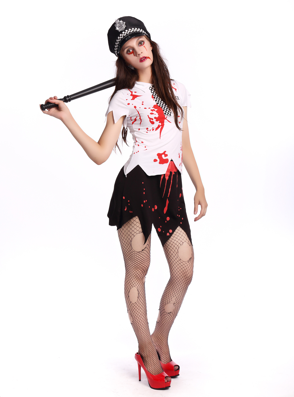 F1689 bloody women zombie police costume,it comes with hat,topwear,skirt